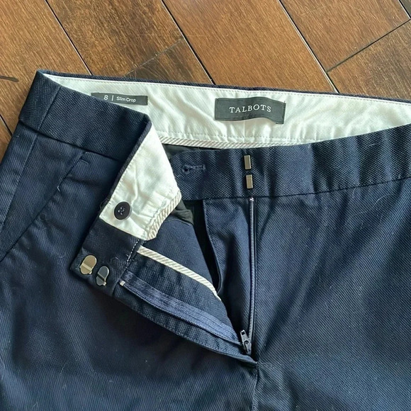 Talbots Cotton Pique Rick--Rack Slim Crop trousers Navy Women’s Size 8 Classic - Picture 7 of 15
